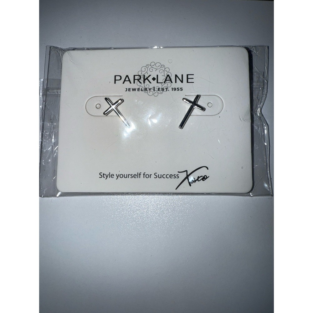 NIB Park Lane Faith Earrings CROSS STUD High Polished Gold Fin